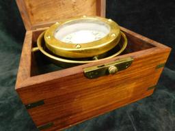 Vintage Brass Compass in Wood Box - Stanley - London - 4.25" x 6.25" x 6.25"