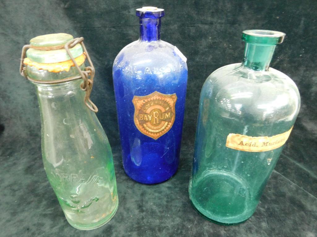 Box Lot with 3 Large Vintage Bottles