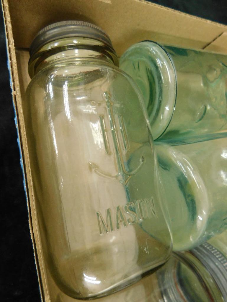 Box Lot with 5 Vintage Canning Jars