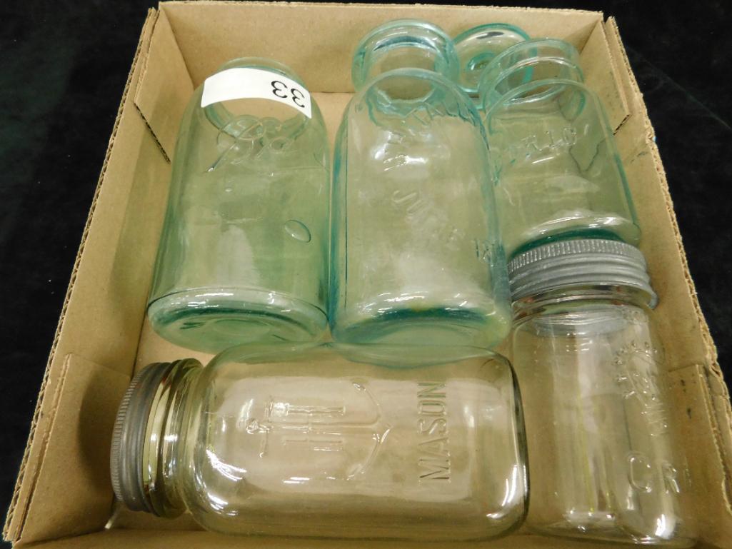 Box Lot with 5 Vintage Canning Jars