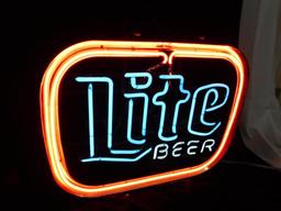 Vintage Miller Lite Neon Sign - Works - Heavy Transformer - 17" x 21" x 6"