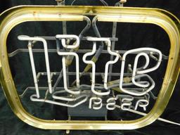 Vintage Miller Lite Neon Sign - Works - Heavy Transformer - 17" x 21" x 6"