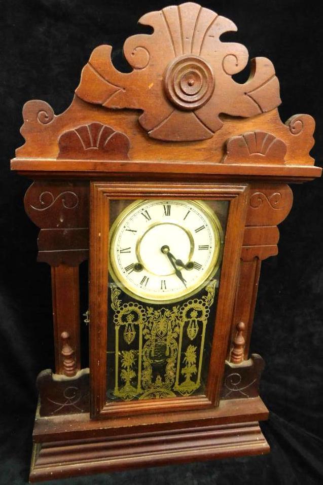 Vintage Gingerbread Kitchen Clock - 8 Day - with Key - 24" x 14" x 5"