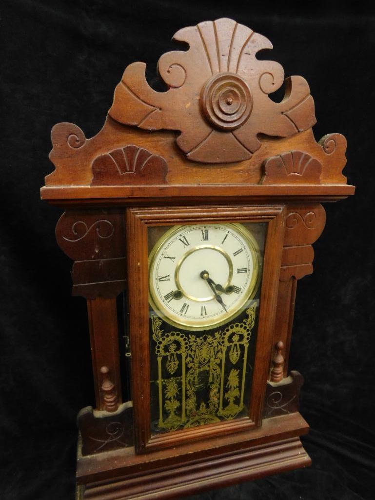 Vintage Gingerbread Kitchen Clock - 8 Day - with Key - 24" x 14" x 5"