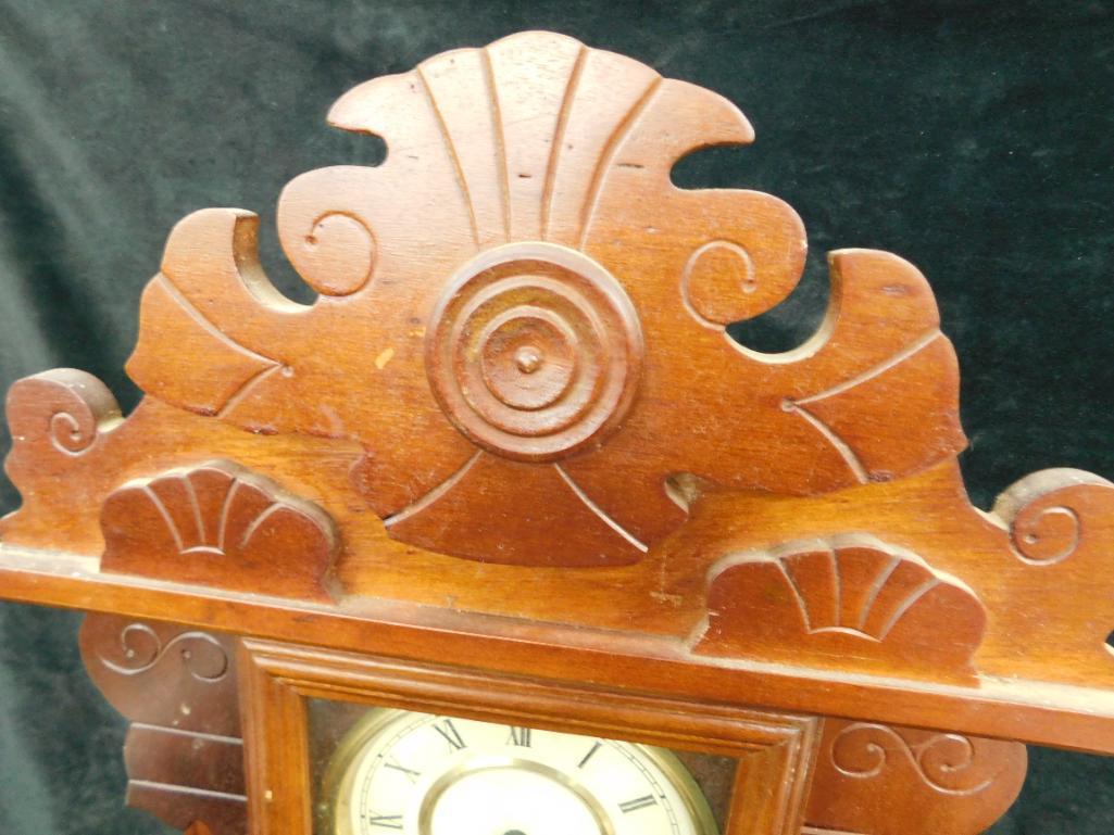 Vintage Gingerbread Kitchen Clock - 8 Day - with Key - 24" x 14" x 5"