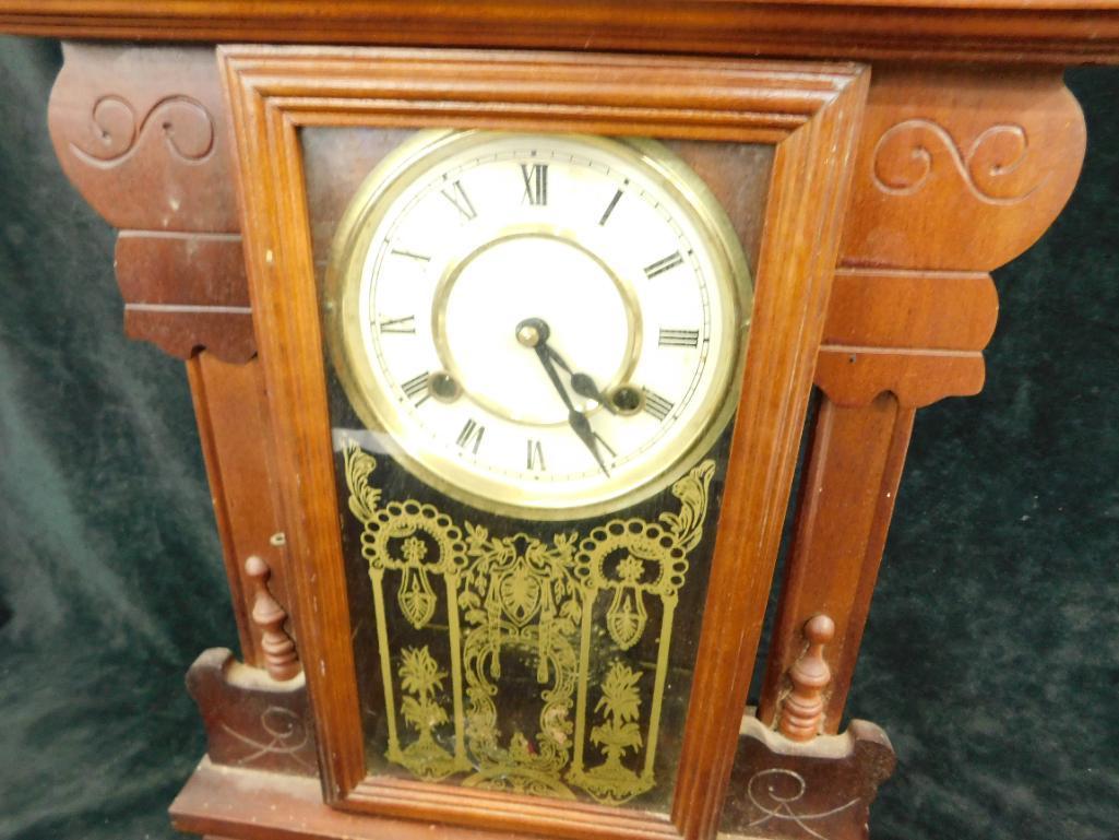 Vintage Gingerbread Kitchen Clock - 8 Day - with Key - 24" x 14" x 5"