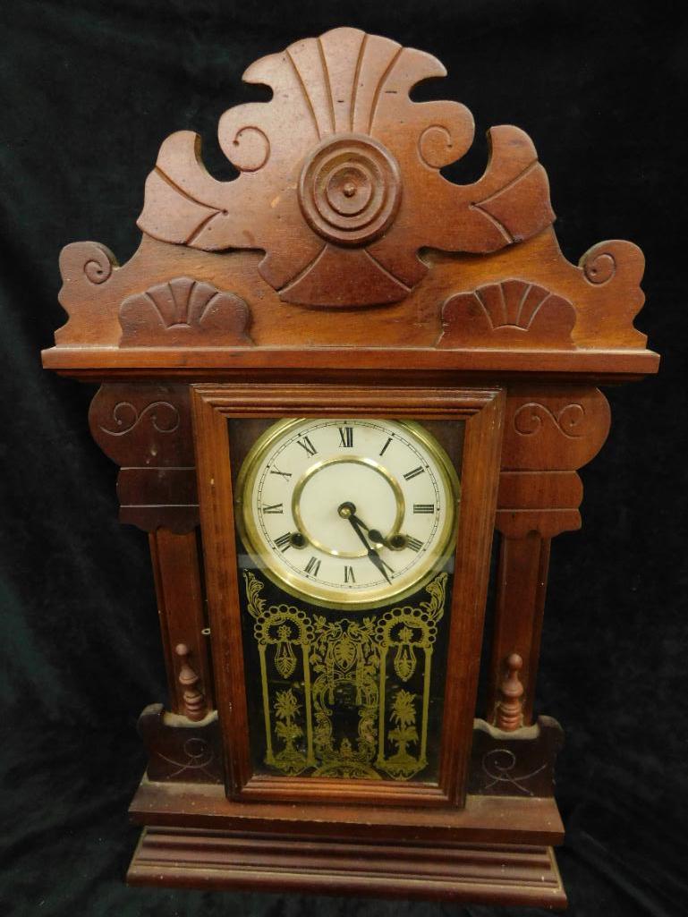Vintage Gingerbread Kitchen Clock - 8 Day - with Key - 24" x 14" x 5"
