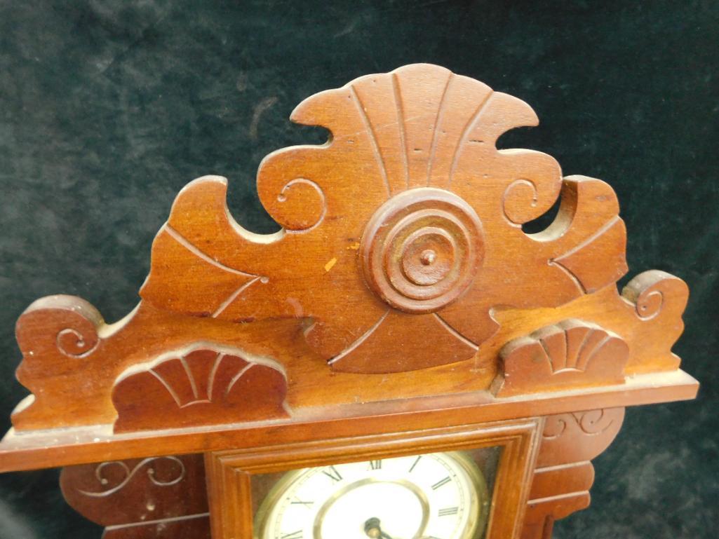 Vintage Gingerbread Kitchen Clock - 8 Day - with Key - 24" x 14" x 5"