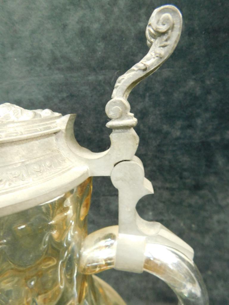 1894 Dated Glass Pitcher with Pewter Lid - 16" x 7"