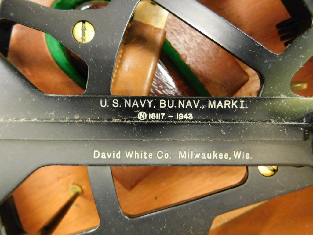 Vintage David White Co. - Sextant - US Navy - BU Navy - Mark II - Box 5.5" x 11.25" x 11.25"