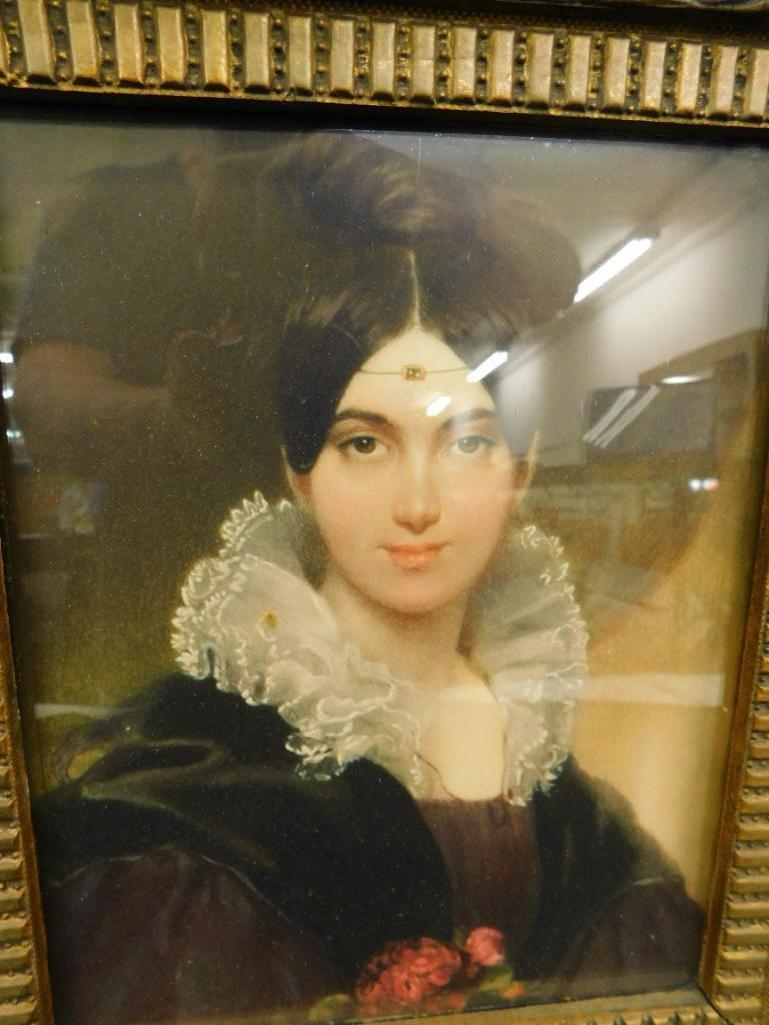 Vintage Carved and Painted Wood Frame with Portrait Print - 17.5" x 15.5"