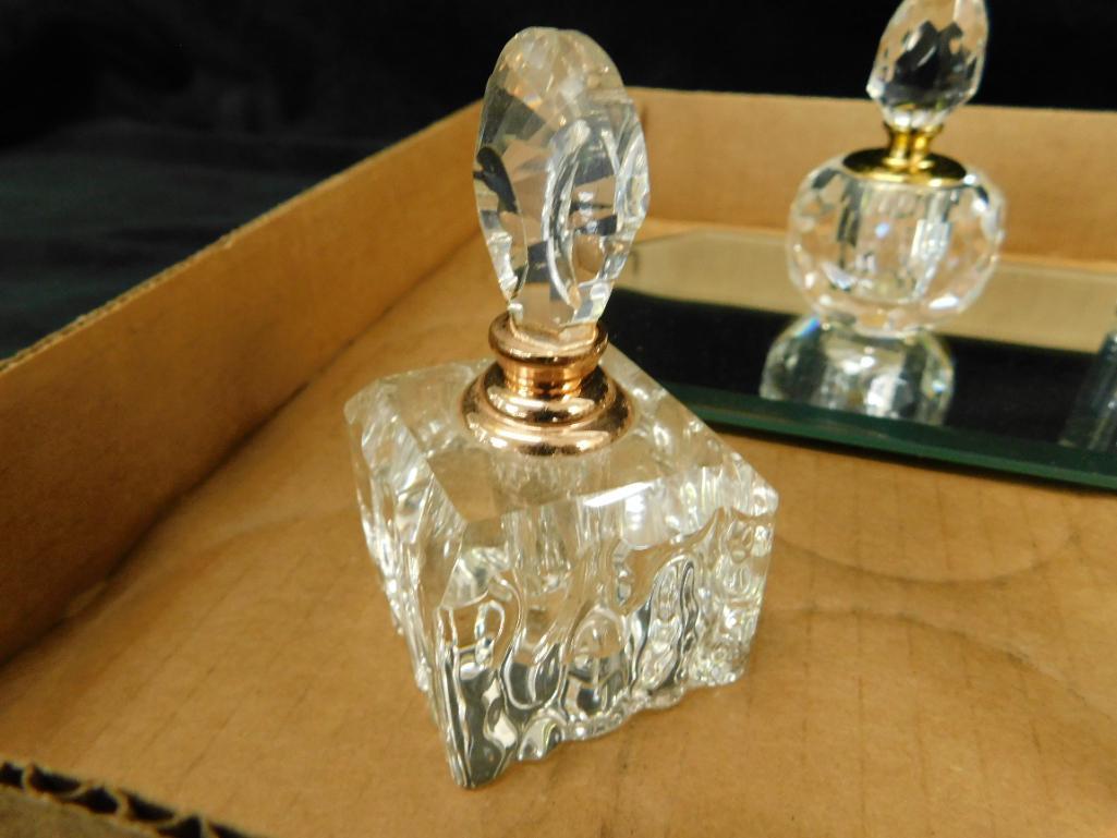 Group of 6 Crystal Perfume Bottles - 2 Oleg Cassinni - 1 Vintage