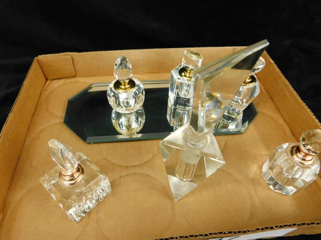 Group of 6 Crystal Perfume Bottles - 2 Oleg Cassinni - 1 Vintage
