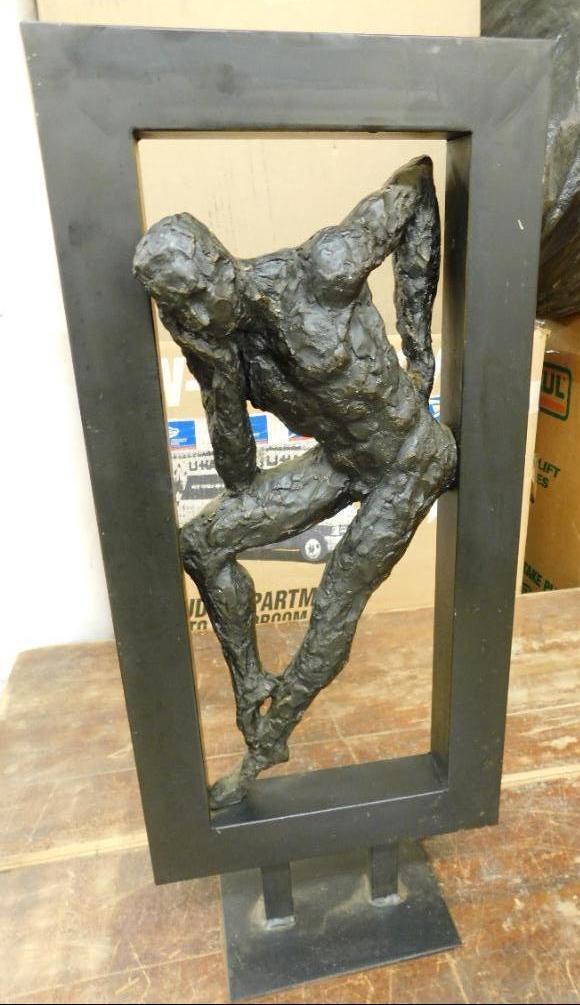 Resin and Metal Male Nude Statue - 27" x 11.5" x 5.5"