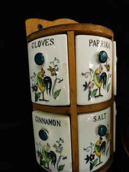 Japanese Ceramic and Wood Wall Spice Rack - Coronas Barrel Box - Inlaid Music Box