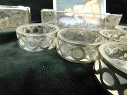 5 Sterling Silver Salt Cellars with Glass Inserts - Silver Overlay Card Holder