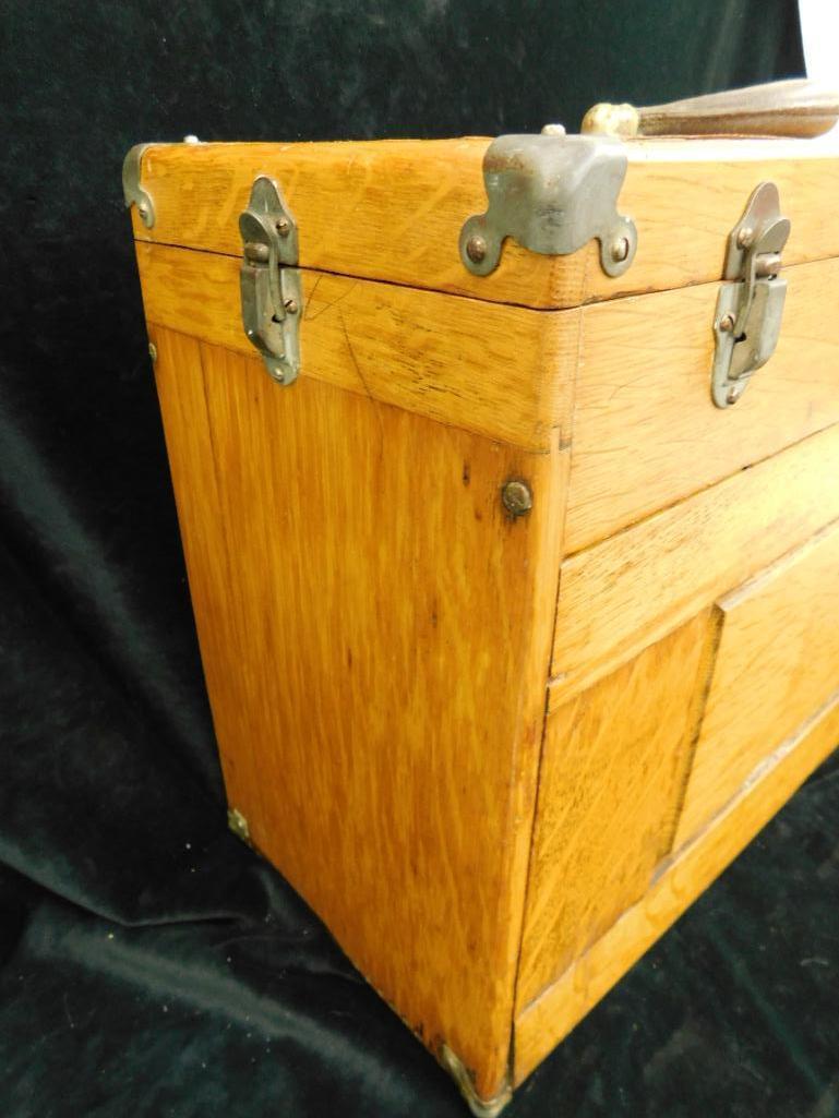 Vintage Machinists Wood Tool Chest - Galvanized Drawer Bottoms - Felt Missing