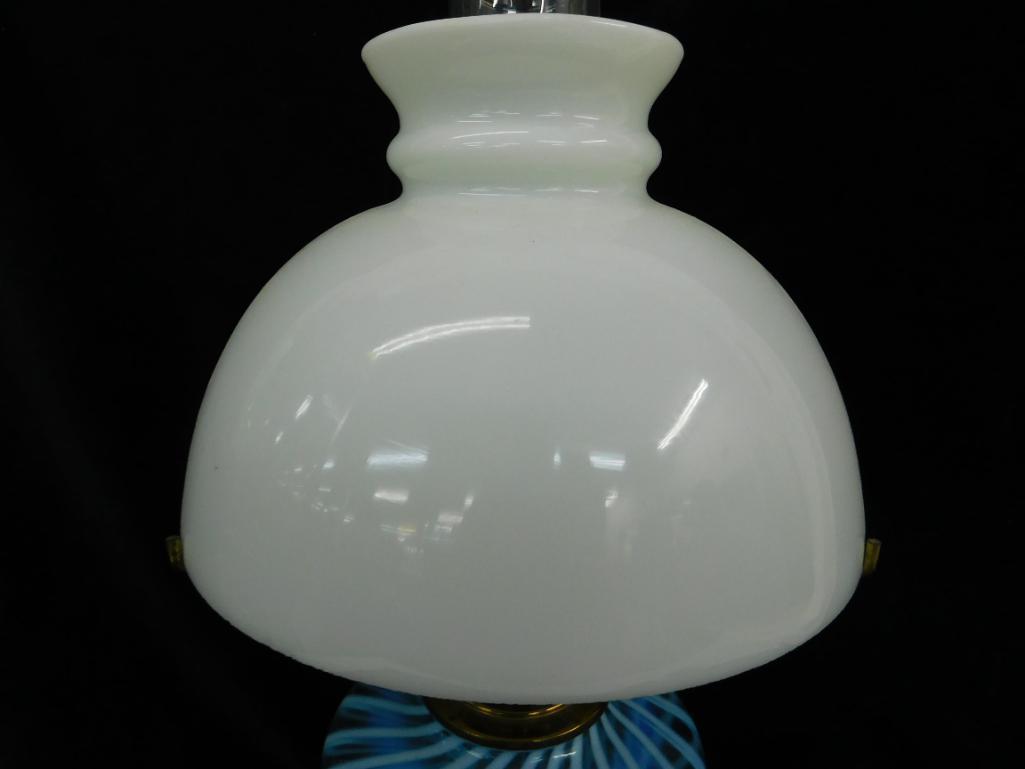 Vintage Blue Opalescent Swirl Table Lamp - 19" x 9.5"