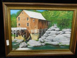 Oil on Board - Signed C Kemmerer - Water Mill - 25.5" x 35.5"