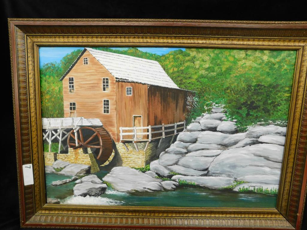 Oil on Board - Signed C Kemmerer - Water Mill - 25.5" x 35.5"