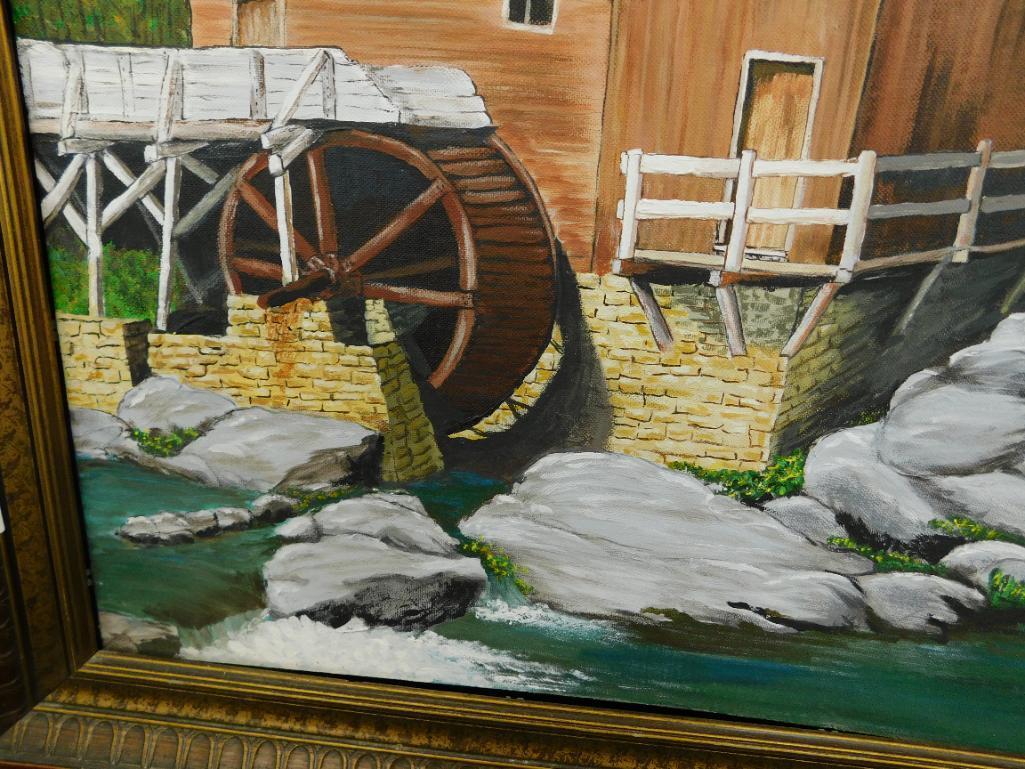 Oil on Board - Signed C Kemmerer - Water Mill - 25.5" x 35.5"