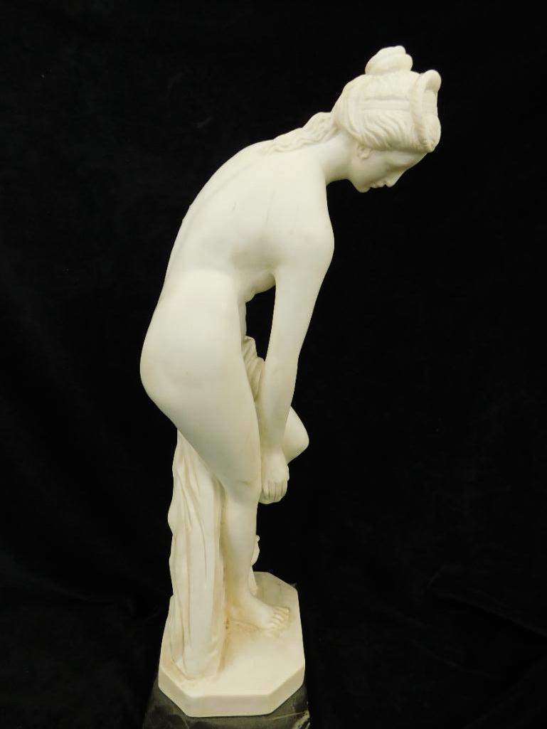 Vintage A. Santini Signed Statue on Granite Base - Bathing Female Nude - 22.5" x 7" x 6"