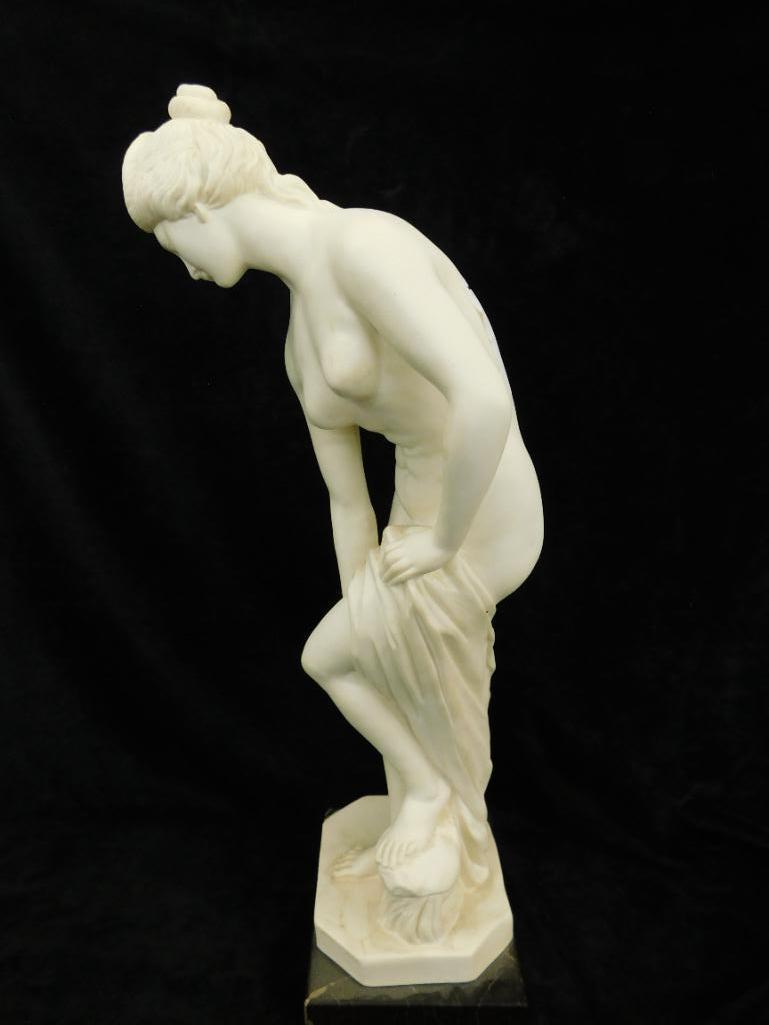 Vintage A. Santini Signed Statue on Granite Base - Bathing Female Nude - 22.5" x 7" x 6"