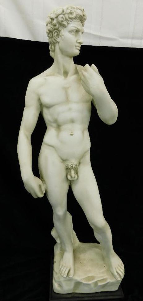 Resin "Statue of David" - Signed - Wood Base - 31.5" x 10" x 7"