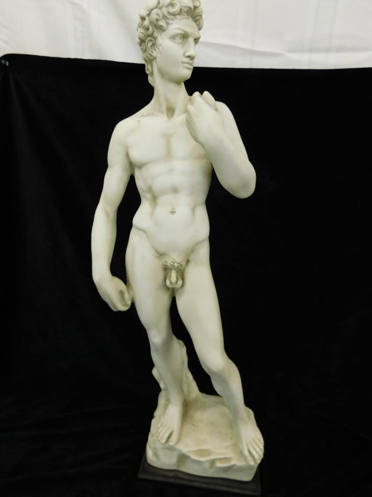 Resin "Statue of David" - Signed - Wood Base - 31.5" x 10" x 7"