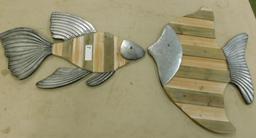 Modern Metal and Wood Fish Wall Decorations - 2 Pieces - Large is 22.5" x 16.5"