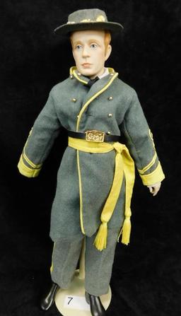 Modern Confederate Soldier Doll - Porcelain Face - Stand - 20.5" Tall