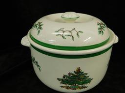 Spode - "Christmas Tree" Lidded Casserole and 3 Glass Coffee Cups