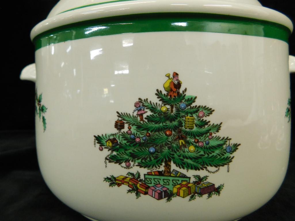 Spode - "Christmas Tree" Lidded Casserole and 3 Glass Coffee Cups