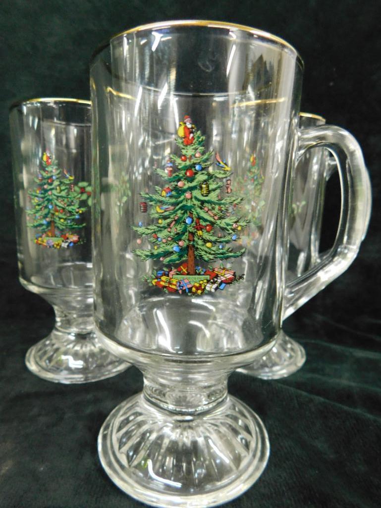 Spode - "Christmas Tree" Lidded Casserole and 3 Glass Coffee Cups