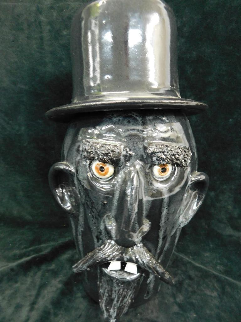 Southern Folk Art Pottery - Billy Joe Craven - Top Hatted Head - 14.5" x 7.5"