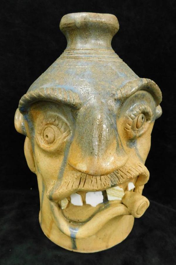 Southern Folk Art Pottery - Stanley Furguson - Ugly Face Jug - 10" x 7"