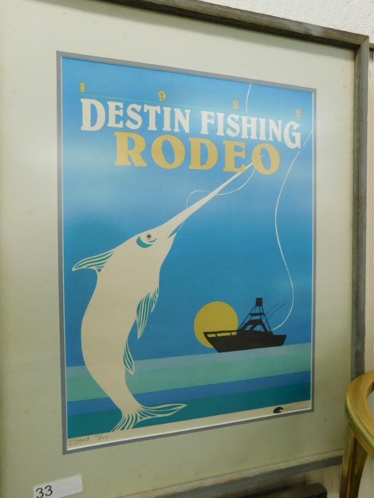 1982 Destin Fishing Rodeo Poster - Signed D. Hart - Framed - 31" x 25" - 10/500