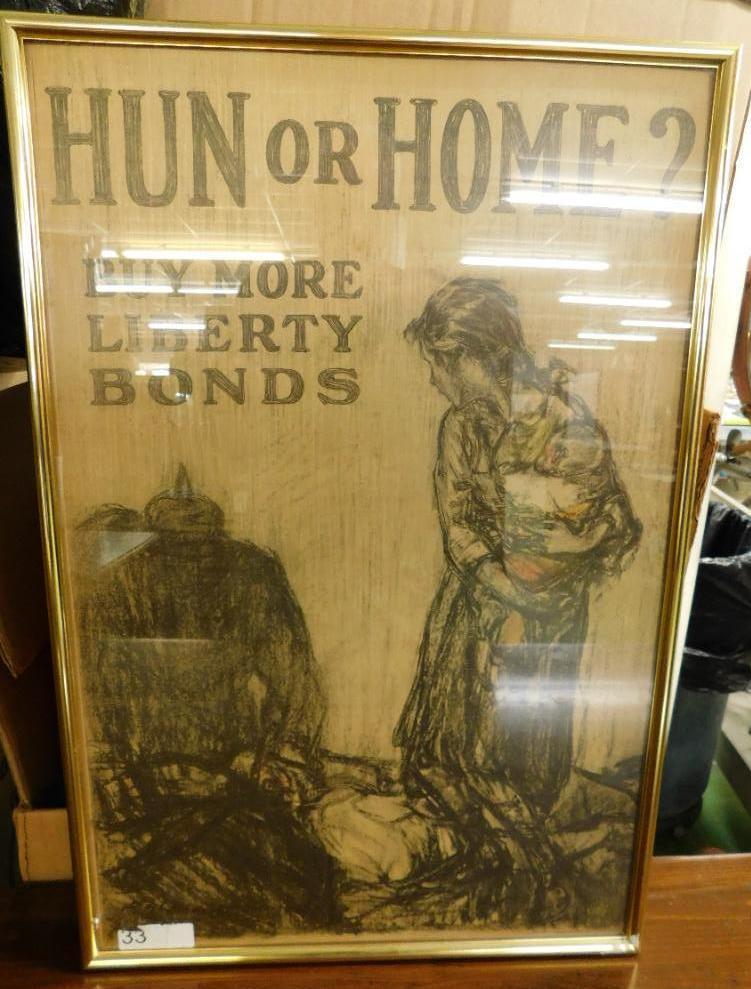 Vintage "Buy Bonds" Poster - "Hun or Home?" - Henry Raleigh - 30.5" x 20.5"