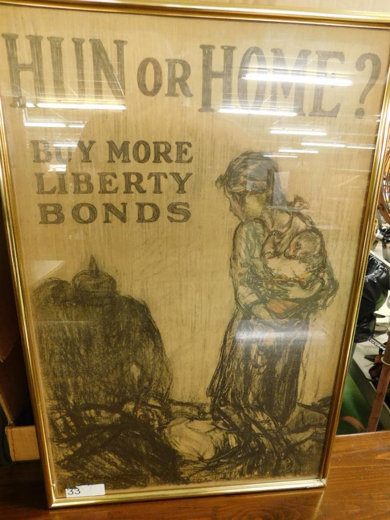 Vintage "Buy Bonds" Poster - "Hun or Home?" - Henry Raleigh - 30.5" x 20.5"