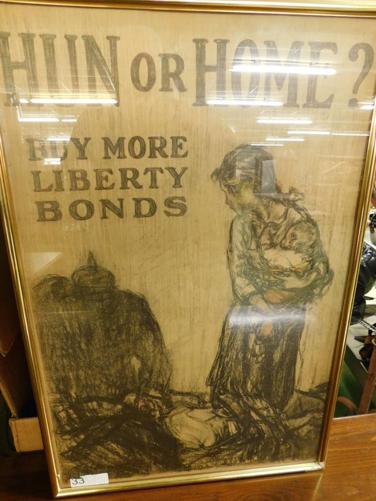 Vintage "Buy Bonds" Poster - "Hun or Home?" - Henry Raleigh - 30.5" x 20.5"