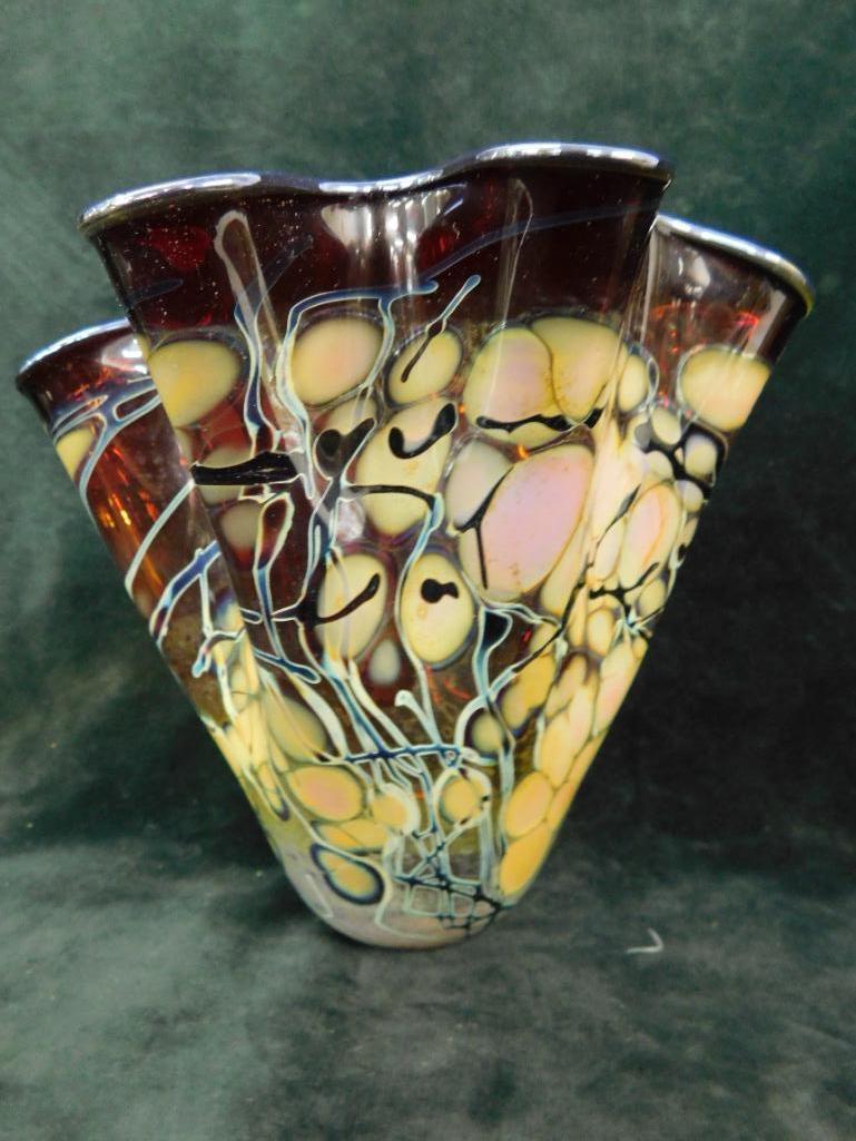 Pair of Signed Studio Art Glass Vases - 1994 - Handkerchief is 6" x 7" - Bud Vase 5.5"m x 3.5"