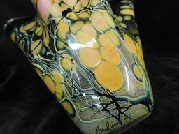 Pair of Signed Studio Art Glass Vases - 1994 - Handkerchief is 6" x 7" - Bud Vase 5.5"m x 3.5"