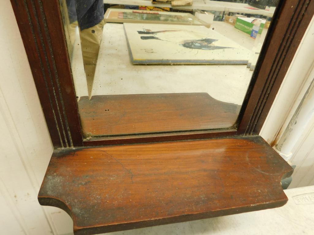 Antique Wood Wall Shelf with Beveled Glass Mirror - 21" x 10.5" x 5"