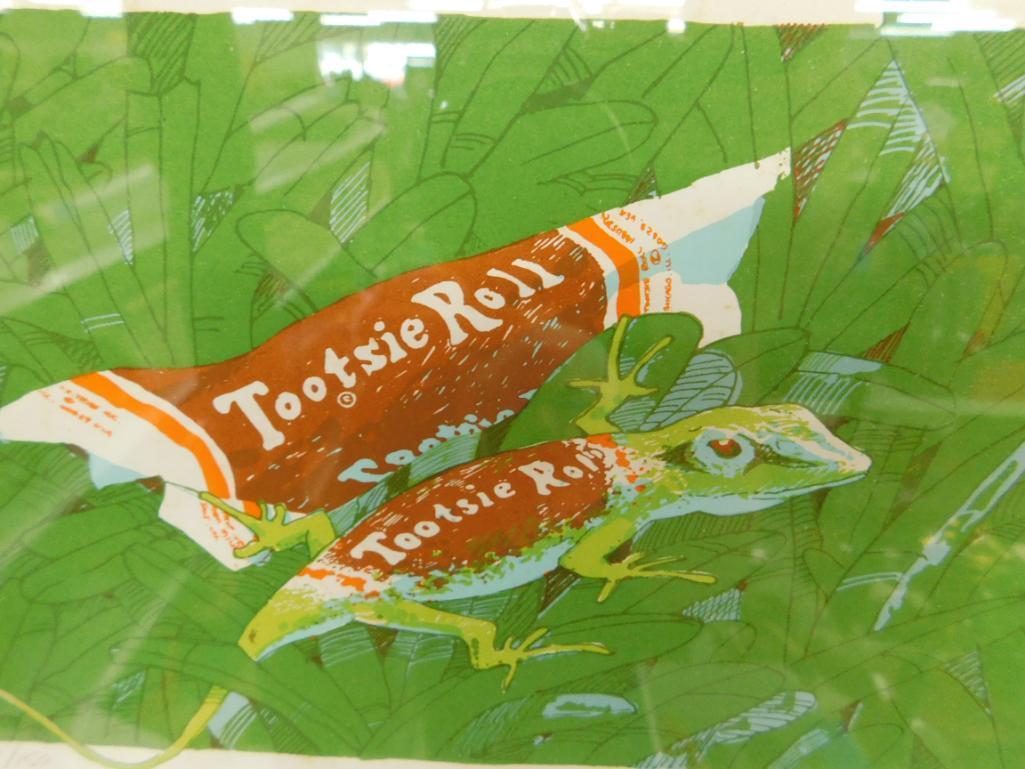 Limited Edition Lithograph - 54/150 - Signed - Tootsie Roll and Gecko - Framed 9.5" x 12.5"