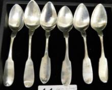 900 / Coin Silver - 6 Monogrammed Spoons - 91.0 Grams