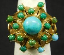 14K Yellow Gold - Ring - Size 6 - Turquoise - 10.6 Grams TW