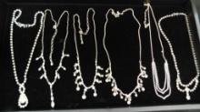 Tray Lot of Costume Jewelry - 6 Vintage Clear Rhinestone Necklaces
