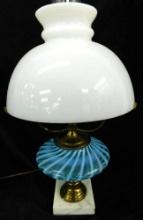 Vintage Blue Opalescent Swirl Table Lamp - 19" x 9.5"