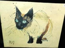 Oil on Canvas - Signed Hug - Siamese Cat - 22" x 28"