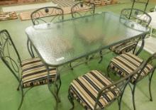 Outdoor Table and Six Chairs - Wrought Iron - Glass Top